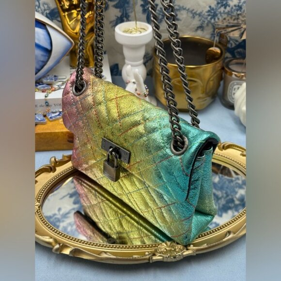 🆕 KURT GEIGER LONDON 🧿 NWOT Mini Brixton Lock Leather Shoulder Bag, Rainbow - Picture 5 of 15